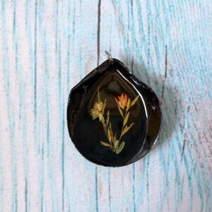 Vintage Black Teardrop Pendant with Floral Design